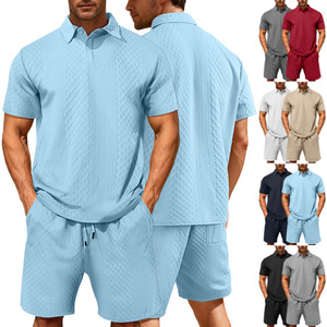 Ensemble <span class=keywords><strong>Polo</strong></span> Décontracté Sportif <span class=keywords><strong>Homme</strong></span> en Tissu Jacquard Nouvelle Collection Été Style Européen et Américain à Revers Fin – Vêtements Transfrontaliers - Product Image 1