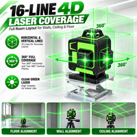 DERUIDA Niveau laser 4D 16 lignes sans fil portable avec batterie lithium-ion, nivellement automatique, niveau laser croisé