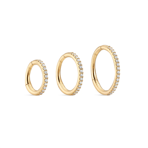 Boucle d'oreille de luxe en or massif 14K avec zirconiums en une seule rangée, anneau segmenté clicker pour piercing hélix, 6mm 8mm 10mm - Product Image 2