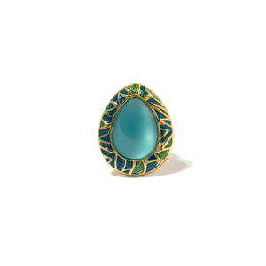 Bague tendance en acier inoxydable 316L plaqué or PVD, durable et résistante, avec pierre turquoise ovale - Product Image 2