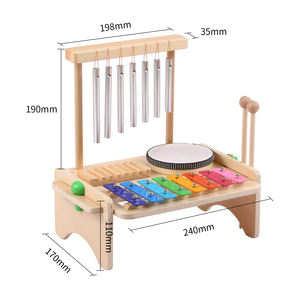 Juego de combinación de carillón de viento Juego de batería para niños Windchime Xilófono Tambor Madera <span class=keywords><strong>Guiro</strong></span> Rascador 4 en 1 Juego de instrumentos musicales con 2 Malle - Product Image 5