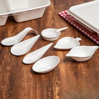 Plateau de service pour petits apéritifs jetables biodégradable en canne à sucre, mini assiette de dégustation, cuillère en forme de feuille de citron et d'œuf