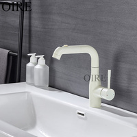 Robinet de lavabo moderne en alliage de zinc certifié CE, blanc mat, 1 poignée, hauteur réglable, sortie supérieure, eau chaude et froide, céramique