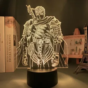 Luz Led nocturna de Anime 3D para niños, figura Berserk Guts, luz nocturna con Control remoto táctil de 16 colores, regalo de cumpleaños, lámpara de mesa de Manga