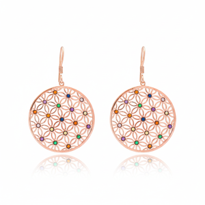 Forme ronde fleur motif coloré CZ pierre crochet boucles d'oreilles turc en gros à la main 925 bijoux en argent Sterling - Product Image 2