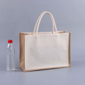 Sac fourre-tout en toile de jute naturelle personnalisé, 34*40 CM, pas cher, uni, avec poignée en corde - Product Image 2
