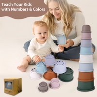 7 blocs empilables en silicone pour bébés et tout-petits, jouet éducatif pour enfants, peut être utilisé pour l'apprentissage de l'alimentation