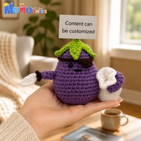 Peluche aubergine au crochet faite à la main avec carte, cadeau d'anniversaire, décoration de cuisine, soutien émotionnel, vente en gros