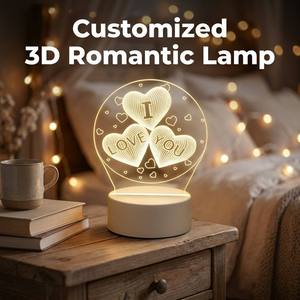 Nouvelle Lampe LED de Noël 3D Illusion Créative en Acrylique avec Photo Personnalisée, Base de Table/Bureau, Décoration Chambre Enfant, Veilleuse LOVE - Product Image 1