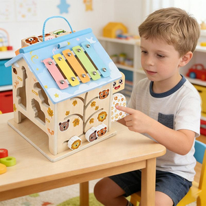 Qiaike 8 <span class=keywords><strong>en</strong></span> 1 Montessori Maison d'activités <span class=keywords><strong>en</strong></span> <span class=keywords><strong>bois</strong></span> <span class=keywords><strong>Cube</strong></span> d'éveil sensoriel Jouet éducatif Xylophone Engrenages Tri de formes CPC - Product Image 3