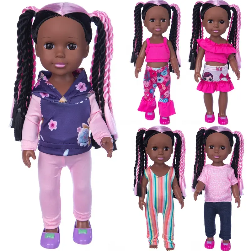 Christmas gift pink fashion twist braid hair kawaii black dolls vinyl for kids