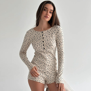 Combinaison en tricot imprimée personnalisée pour femmes, manches longues, douce et confortable, vêtements de détente d'<span class=keywords><strong>été</strong></span>, vêtements de nuit - Product Image 2