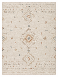 Tapis tribal aztèque diamanté tissé à la main Mesa |   Tons ivoire et terre avec franges |   Laine et coton |   Tailles personnalisées disponibles - Product Image 4