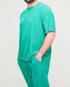 ชุดวอร์มกำมะหยี่สีเขียวทรงหลวม พร้อมเสื้อยืดและกางเกงขาสั้นผ้าขนหนูแจ็คการ์ดขนาดใหญ่พิเศษ - Product Image 3