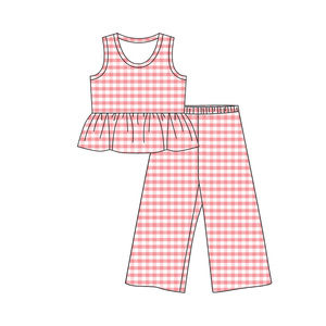 GSSO2311 Ensemble sans manches à imprimé écossais gris pour petite fille active, vente en gros pour enfants - Product Image 6