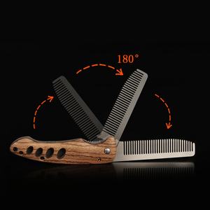 Manico pieghevole in legno da uomo pettine per barba in acciaio inossidabile per barba con pettine per barba pieghevole e pettine per barba - Product Image 5