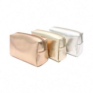 Bolsa de Maquillaje de Alta Calidad con Cierre Dorado Rosa, Bolsa Cosmética de Cuero PU Plateado, Estuche de Belleza - Product Image 2