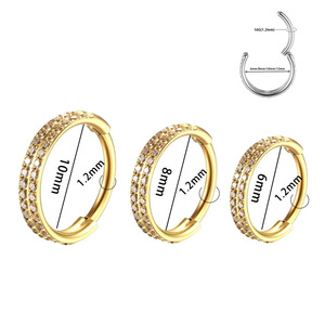 Pendiente de doble aro de acero inoxidable 316L con circonita incrustada, para nariz, septum, <span class=keywords><strong>labio</strong></span>, cartílago, sin costuras - Product Image 6