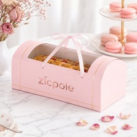 Boîte de pâtisserie personnalisée en gros de qualité alimentaire avec fenêtre arquée, pour pain, desserts, cupcakes, avec poignée en ruban, emballage en papier