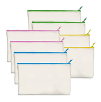 Bolsa de Lona con Cierre, Bolsa de Compras en Blanco, Estuche para Lápices de Algodón, Bolsa de Cosméticos con Cierres Coloridos, Organizador de Viaje Sublimable DIY
