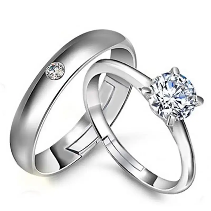 Wholesale Valentine's Day Gift Custom Zircon Ring Adjustable Platinum Couple Rings Set For Weddings And Engagement