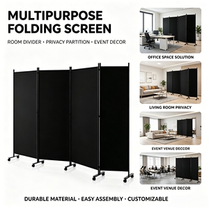 Cloison de <span class=keywords><strong>bureau</strong></span> pliable haut de gamme 4 pièces 340x180cm, séparateur de pièce mobile avec pieds en fer et roulettes pour un design de <span class=keywords><strong>bureau</strong></span> moderne - Product Image 4