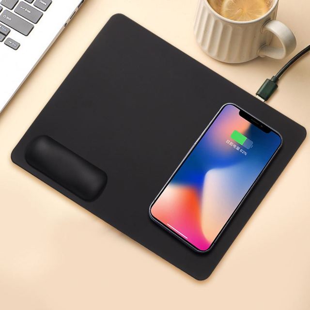 Custom Mobile Phone Wireless Charging Mouse Pad Fast Charging Desk Mat PU Leather 15W Output Power Phone Mouse Pad for Office