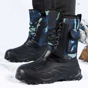 Bottes de neige hautes pour homme, doublées de polaire, imperméables, antidérapantes, à enfiler, semelle en caoutchouc, tige en PVC, tendance mode - Product Image 2
