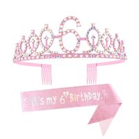 Couronne d'anniversaire scintillante pour femme avec accessoires de cheveux colorés en diamant numérique et sangle d'épaule