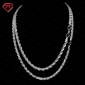 Colar de Corrente de Corda em Prata Esterlina 925 de 4mm, 5mm, 6mm, 7mm, Corrente de Corda Personalizada Banho de Ouro para Homens - Product Image 1