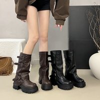Bottes mi-mollet souples pour femmes en gros, bottes d'hiver antidérapantes à plateforme épaisse avec boucle en PU, logo personnalisé