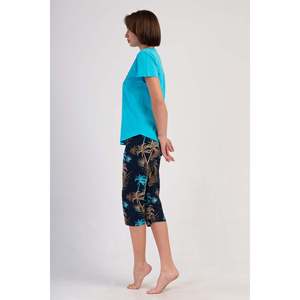 Conjunto de Dos Piezas para Mujer, Estilo Informal, Cuello Redondo, Tejido de Lino y Algodón, Manga Larga, Pantalones Capri, Estampado Ovalado Sólido, Talla XL, para Otoño - Product Image 3