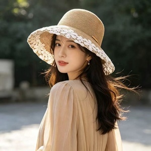 Sombrero de <span class=keywords><strong>Paja</strong></span> de Ala Ancha de Moda con Flores Elegantes Bordadas, Gorro de Pescador para Playa, Sombrero de Sol para Mujer, Sombrero de <span class=keywords><strong>Paja</strong></span> - Product Image 2