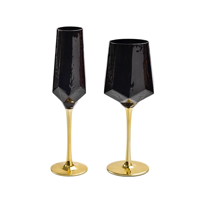 MEIZHILI bicchieri da vino di colore nero senza piombo in cristallo con bordo dorato bicchieri da champagne bicchiere da sposa decorato