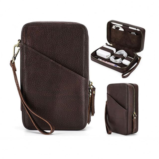 Factory Direct Sales Electronic Tech Essential Storage Bag PU Leather Travel Organizer Bag Set With Lanyard Custom for Women