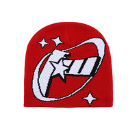 Bonnet tricoté personnalisé à faible MOQ, imprimé intégral jacquard, style Y2K gothique, sans revers, pour l'hiver, avec logo