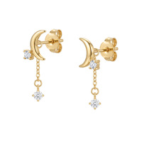 Glowluxe S925 Pendientes de Plata de Ley con Borlas de Estrella y Luna para Mujer, Joyería Celestial Colgante con Circones en Tono Dorado