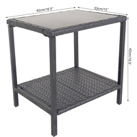 Table d'appoint carrée en rotin PE pour patio, avec plateau en verre trempé et étagère de rangement inférieure, pour jardin extérieur (vente en gros)