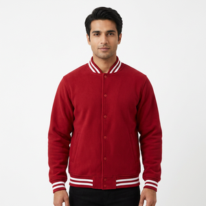 Custom Embroidered Genuine Leather Sleeves Breathable Lightweight Varsity Baseball Jacket for <b>Men</b> Stand Canvas Front Winter Coat - Product Image 1