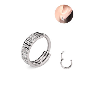 Pendiente de doble aro de acero inoxidable 316L con circonita incrustada, para nariz, septum, <span class=keywords><strong>labio</strong></span>, cartílago, sin costuras - Product Image 1