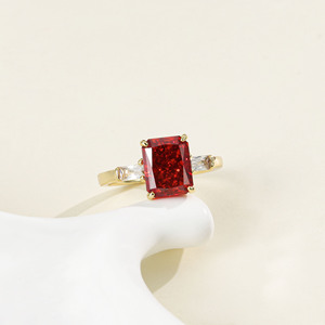 CM Jewelry Wholesale Luxury 14K Gold Plated Emerald Cut Colorful Zircon <b>Fine</b> <b>Rings</b> Pink Blue Yellow Ruby Gemstone <b>Rings</b> women - Product Image 5
