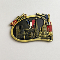 Aimant de réfrigérateur en métal personnalisé, en alliage de zinc doré antique, émaillé, avec drapeau français, coq galique, vin rouge, souvenir de Paris, cadeau
