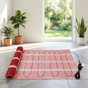 <b>Electric</b> Heating Mat with Blue Wire on Red Grid Mesh for <b>Floor</b> Warmth Energy Saving Household Use - Product Image 2