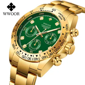 מכירה לוהטת Wwoor זהב גברים קוורץ שעונים יוקרה קסם הכרונוגרף ספורט לצפות עבור גברים נירוסטה עמיד למים קוורץ שעונים