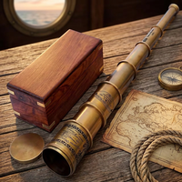 Télescope moderne en laiton à double tube 10x avec trépied en bois, design nautique marin, épinglette en métal émaillé doux