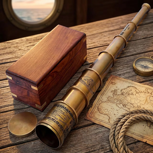 Pin de Esmalte Suave Metálico con Diseño Náutico Marino de Telescopio Moderno de Doble Cañón 10x y Trípode de Madera - Product Image 4