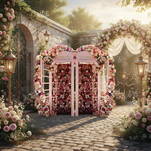 Cabina Telefónica Metálica Rosa Estilo Arco con Flores Rosas, Cabina Telefónica de Londres para Bodas, Eventos y Fiestas - Product Image 1