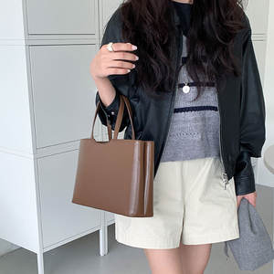 Bolso Tote Simple y Moderno, Bolso de Mano Rectangular de Cuero PU Liso, Bolso de Mano Clásico de Color Sólido para Mujer - Product Image 4