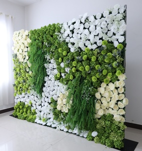Panneau mural floral artificiel en soie blanche et verte A-1938 pour mariage et remise de diplôme, décorations florales 5D, toile de fond murale florale 8ft <span class=keywords><strong>x</strong></span> 8ft - Product Image 2