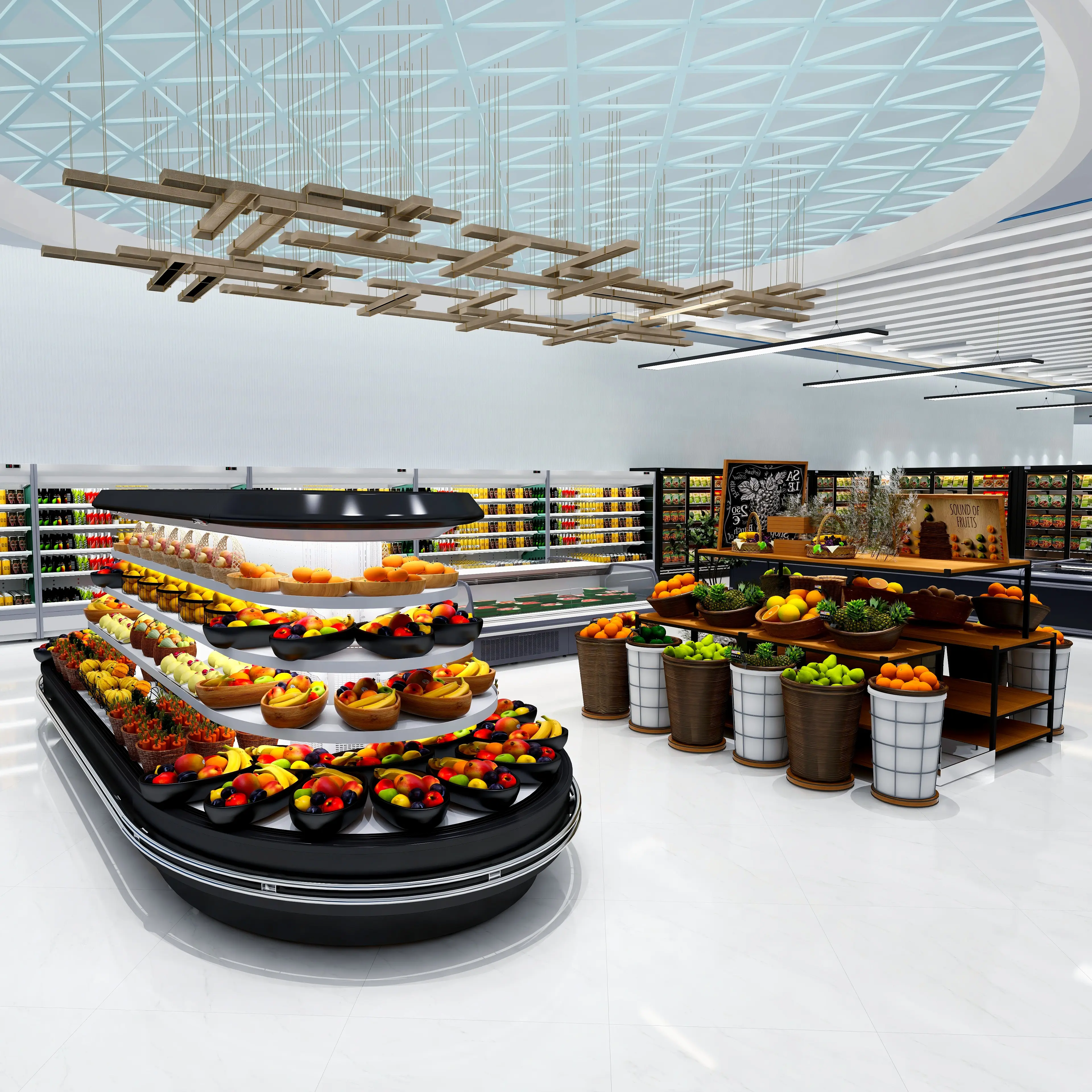 Classic Supermarket Layout Design Service 3D Rendering Shop Design Refrigerator And Shelf